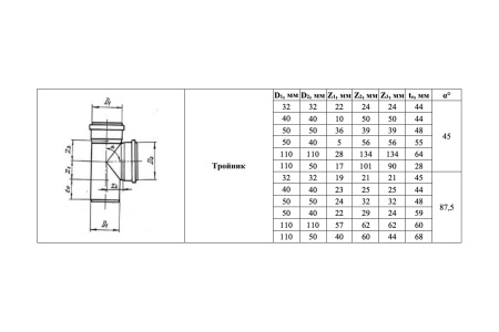 Тройник VALFEX 87.5 градусов 110-110 внутренняя канализация